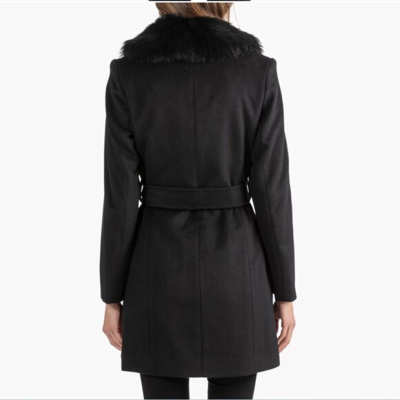 Sofia Cashmere Shearling Collar Wool Blend Wrap Coat - Picture 3 of 9